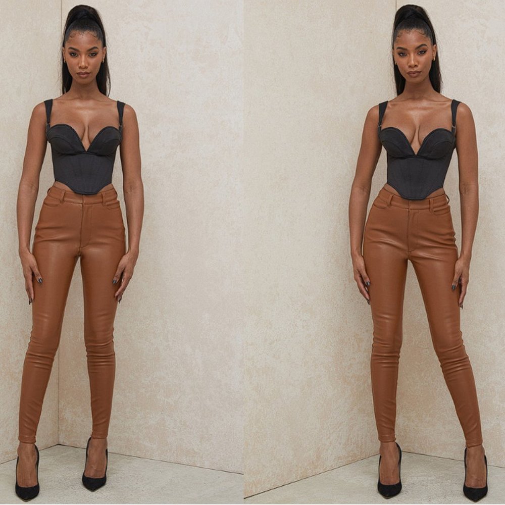 House of CB ‘Cora’ Tan Vegan Leather Trousers NWOT